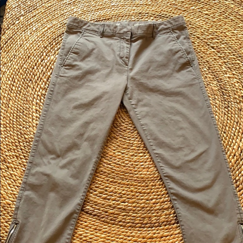 Gray Cropped Khakis with Zipper Detail